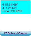 N 45.91169° O -1.25435° Fiche CCI 9785 17 Dolus d’Oléron